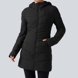 NWT Halara PuffFlex Hooded Longline Stretchy Quilted Jacket Pockets Medium